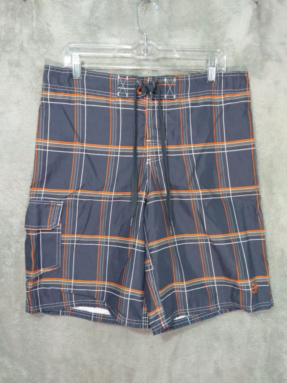 Ocean Pacific Shorts Mens Small Gray Plaid Pockets Mesh Lining Swim Trunks Board